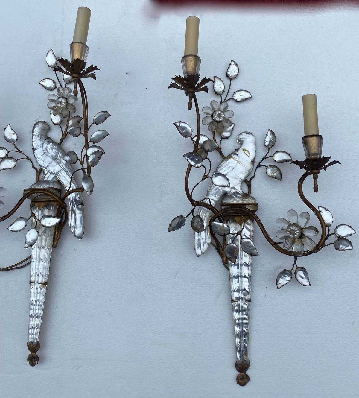 1950/70′ Paire d’Appliques à la Perruche Posée Sur Une Gaine, Maison Baguès H 63 cm – Image 9