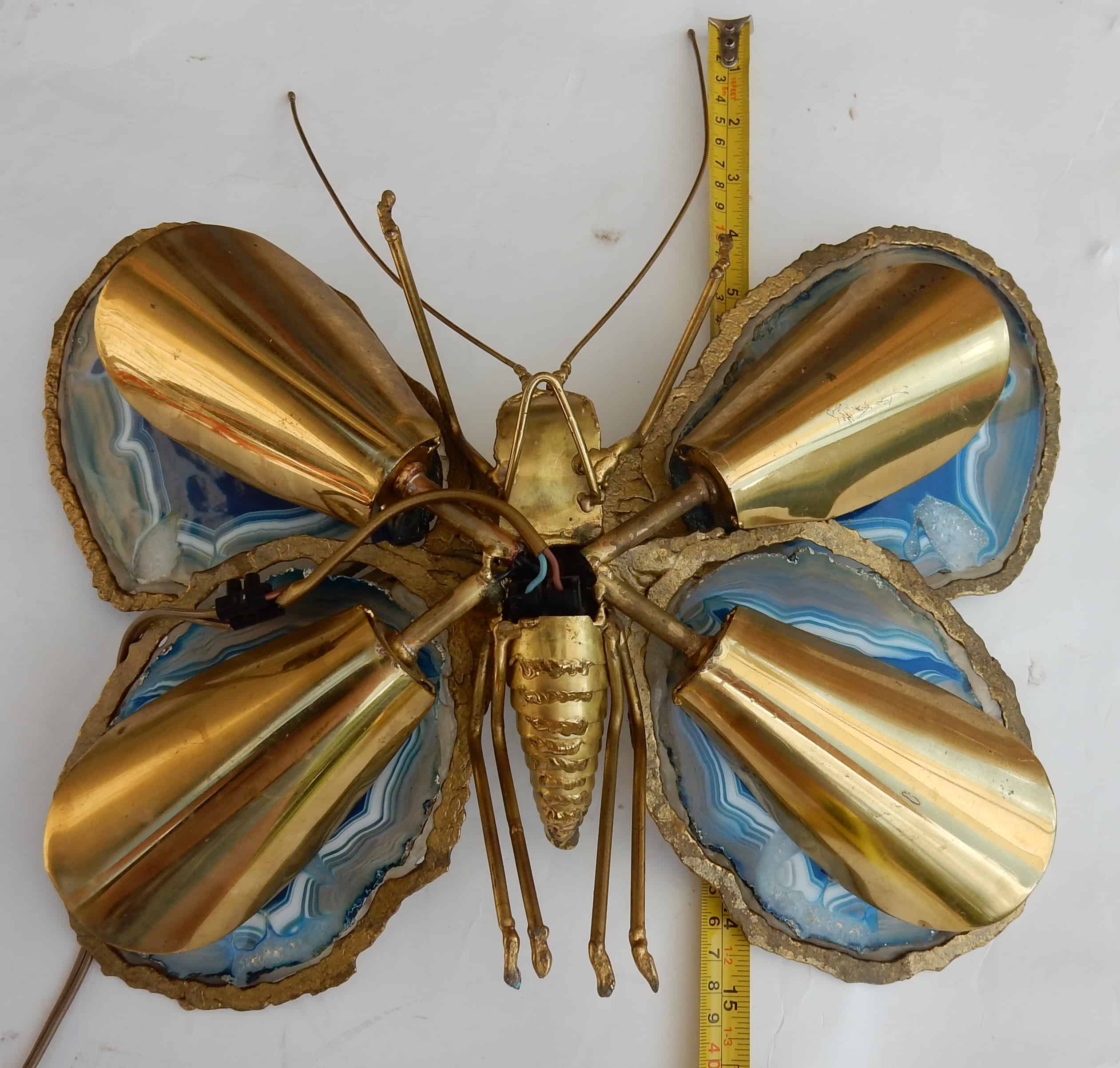 1970′ Applique Papillon Duval Brasseur Ou Isabelle Faure Avec Ailes En Agates Bleues 39 X H 39 CM – Image 6