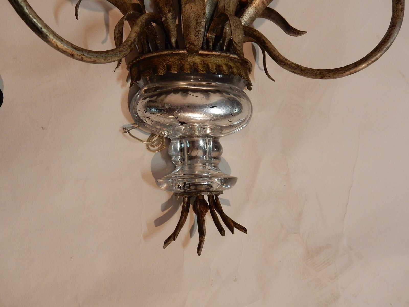 1970′ Paire d’Appliques Métal Argenté Décor d’Urne Et De Roseaux – Image 5